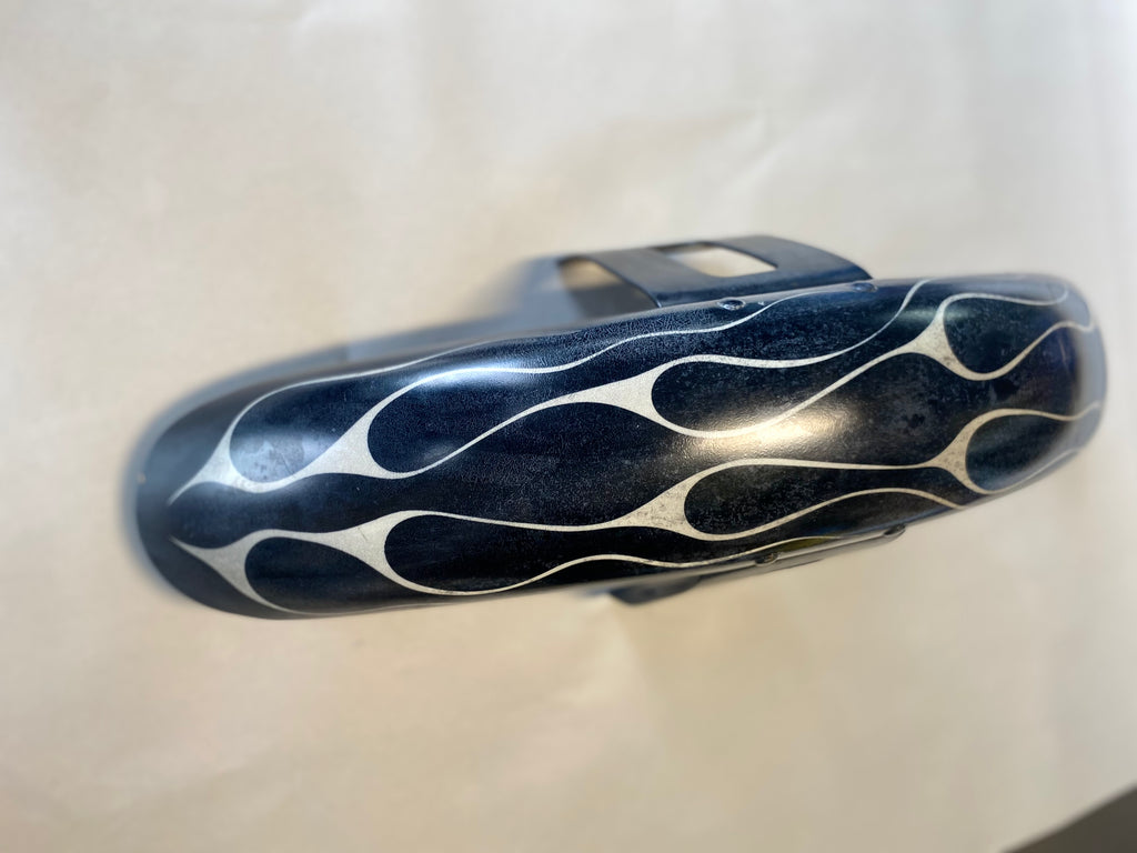 Coffin Tank and Fender Set, Blue with Cream Flames, FXS Big Twin