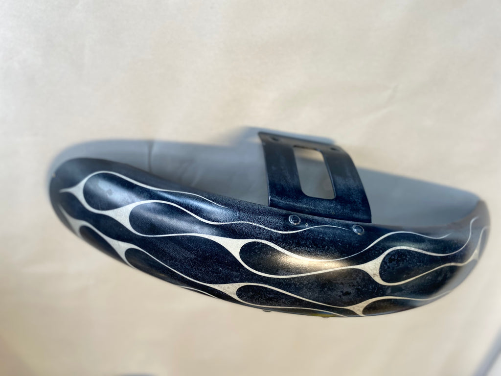 Coffin Tank and Fender Set, Blue with Cream Flames, FXS Big Twin