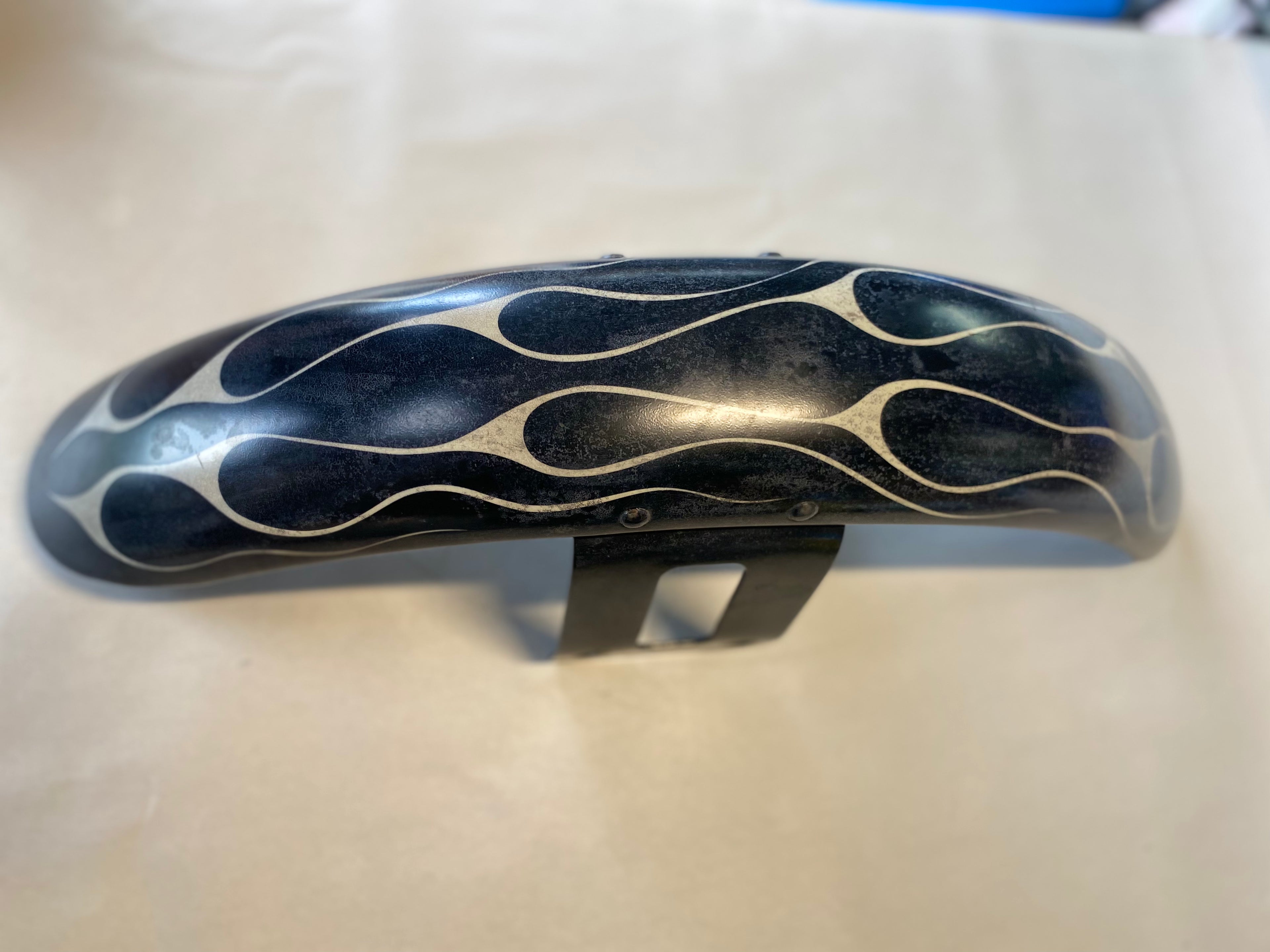 Coffin Tank and Fender Set, Blue with Cream Flames, FXS Big Twin